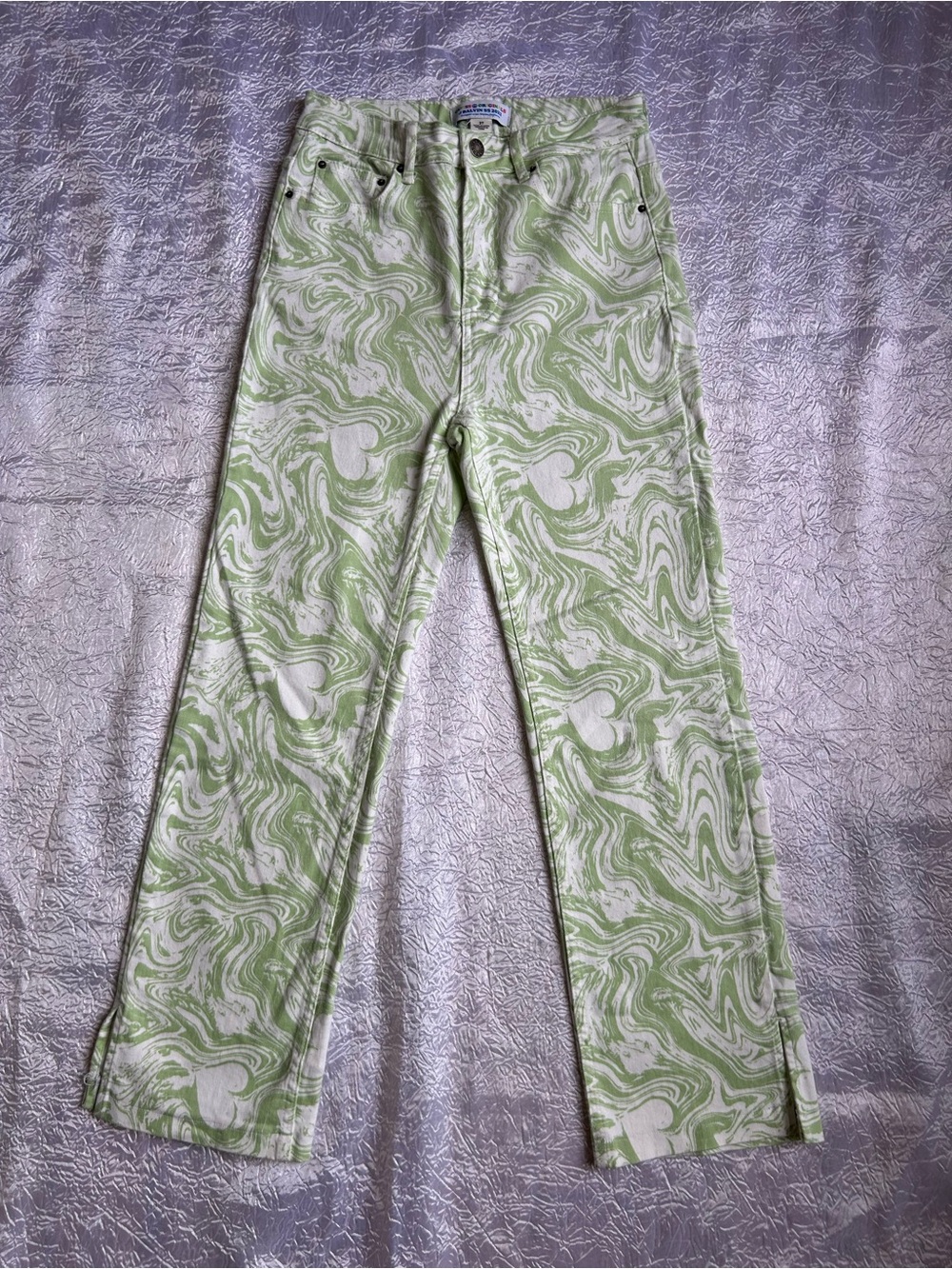 Guess Women's Green Marble Straight Leg Jeans